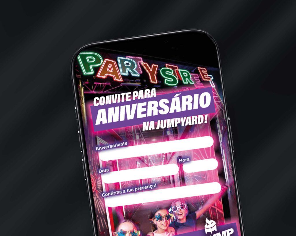 Convite digital para as festas de aniversário na JumpYard em Lisboa